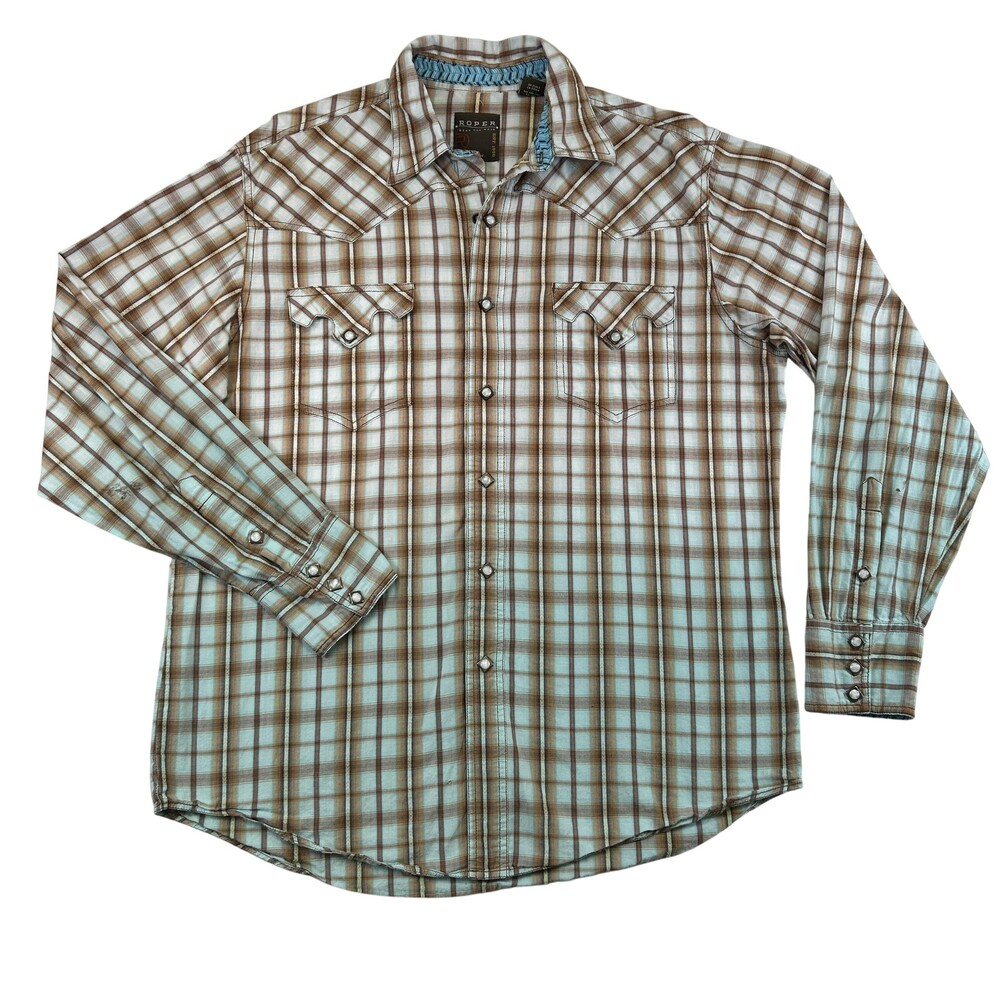 Roper Shirt Womens Large Plaid Long Sleeve Western Snap Pockets Casual Cotton